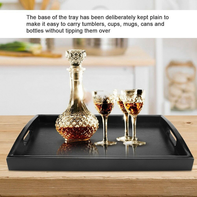 Tavă de servire, mare, dreptunghiulară, din lemn, negru. Tavă pentru mâncare