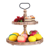 Višenamjenska radna ploča, pladanj na dvije razine, ukrasni organizator za doručak, drvo s ručkom za kuhinjsku trgovinu, voćni zalogaji kolačići