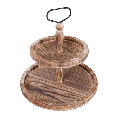 Višenamjenska radna ploča, pladanj na dvije razine, ukrasni organizator za doručak, drvo s ručkom za kuhinjsku trgovinu, voćni zalogaji kolačići