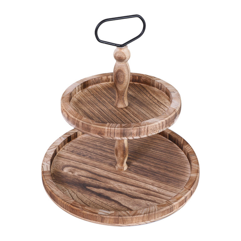 Višenamjenska radna ploča, pladanj na dvije razine, ukrasni organizator za doručak, drvo s ručkom za kuhinjsku trgovinu, voćni zalogaji kolačići