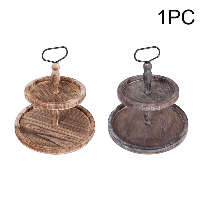 Višenamjenska radna ploča, pladanj na dvije razine, ukrasni organizator za doručak, drvo s ručkom za kuhinjsku trgovinu, voćni zalogaji kolačići