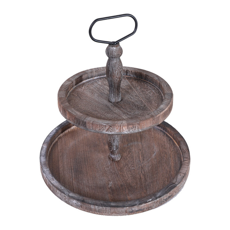 Višenamjenska radna ploča, pladanj na dvije razine, ukrasni organizator za doručak, drvo s ručkom za kuhinjsku trgovinu, voćni zalogaji kolačići