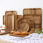 Drevený okrúhly/oválny/obdĺžnikový servírovací podnos, drevený tanier, čaj, jedlo, tanier s nápojmi, tanier s jedlom, večera, hovädzí steak, ovocný občerstvovací podnos
