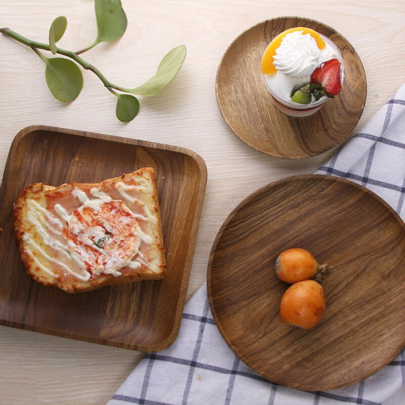 Drevený okrúhly/oválny/obdĺžnikový servírovací podnos, drevený tanier, čaj, jedlo, tanier s nápojmi, tanier s jedlom, večera, hovädzí steak, ovocný občerstvovací podnos