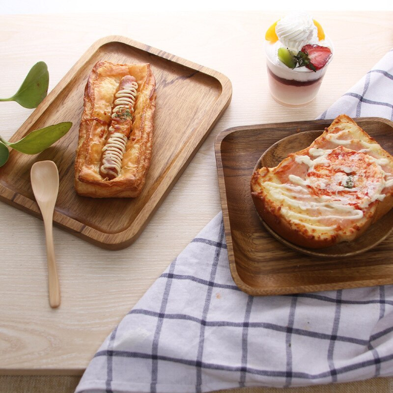 Drevený okrúhly/oválny/obdĺžnikový servírovací podnos, drevený tanier, čaj, jedlo, tanier s nápojmi, tanier s jedlom, večera, hovädzí steak, ovocný občerstvovací podnos