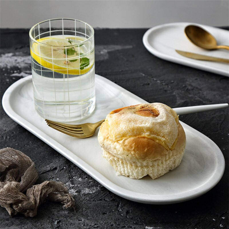 Nordijski kreativni bijeli mramorni keramički pladanj za pohranu nakita Ovalni elipsasti pladanj s voćem Ukrasni tanjur Posuda za desert Posuđe