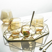 Винтидж Европейска цветна стъклена метална тава за съхранение Златна овална тава с точки Дисплей за бижута Малки предмети Огледало Чиния с плодове Настолен плот