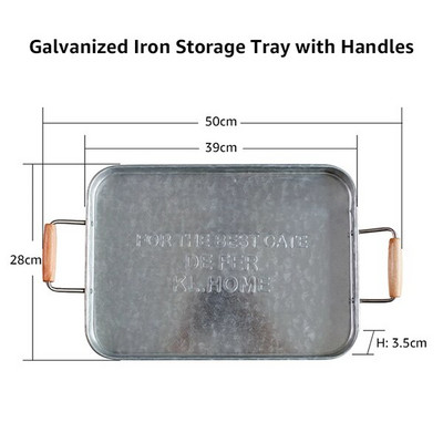 Izuzetno veliki pladanj od pocinčanog željeza za pohranu s drvenim ručkama, tanjur za posluživanje sitnih namirnica, fotografiranje kućnog ukrasa