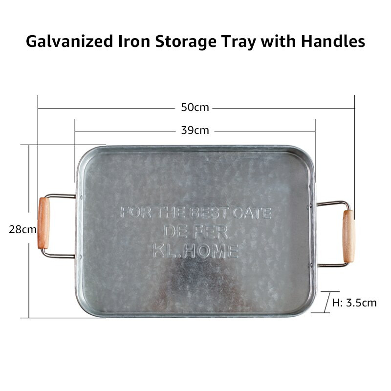 Izuzetno veliki pladanj od pocinčanog željeza za pohranu s drvenim ručkama, tanjur za posluživanje sitnih namirnica, fotografiranje kućnog ukrasa