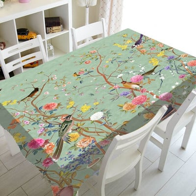 Minkšta žalia vintažinių paukščių ir gėlių žiedų sodo staltiesė vakarėliui namų dekoravimui Kinijos gėlių šakelių staltiesė televizoriaus dangtelis