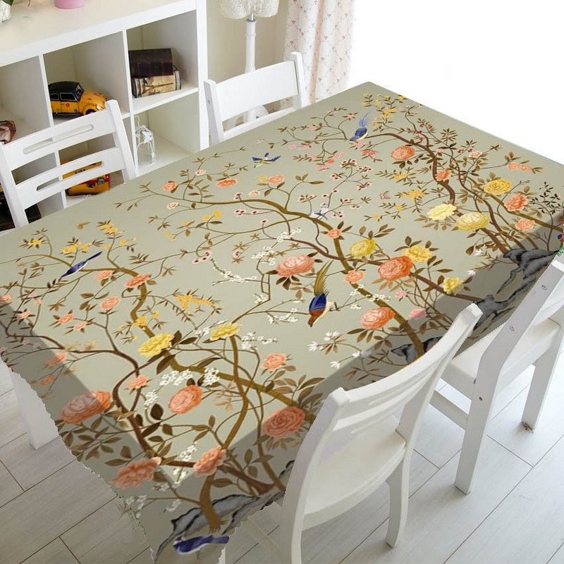 Minkšta žalia vintažinių paukščių ir gėlių žiedų sodo staltiesė vakarėliui namų dekoravimui Kinijos gėlių šakelių staltiesė televizoriaus dangtelis
