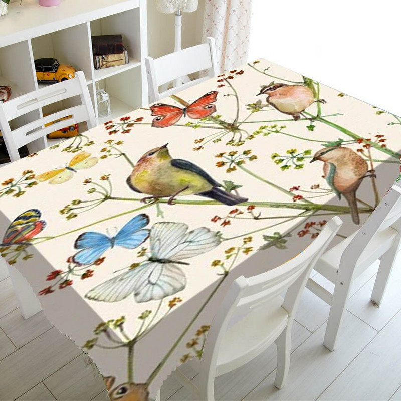 Minkšta žalia vintažinių paukščių ir gėlių žiedų sodo staltiesė vakarėliui namų dekoravimui Kinijos gėlių šakelių staltiesė televizoriaus dangtelis