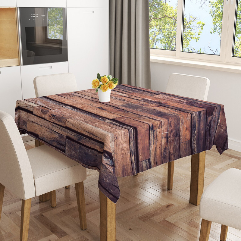 Vintažinio medžio grūdų 3D rašto staltiesė, stora plaunama poliesterio dulkėms atspari stačiakampė staltiesė