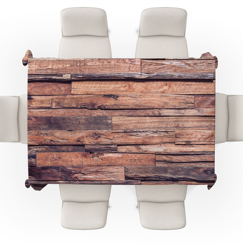 Vintažinio medžio grūdų 3D rašto staltiesė, stora plaunama poliesterio dulkėms atspari stačiakampė staltiesė