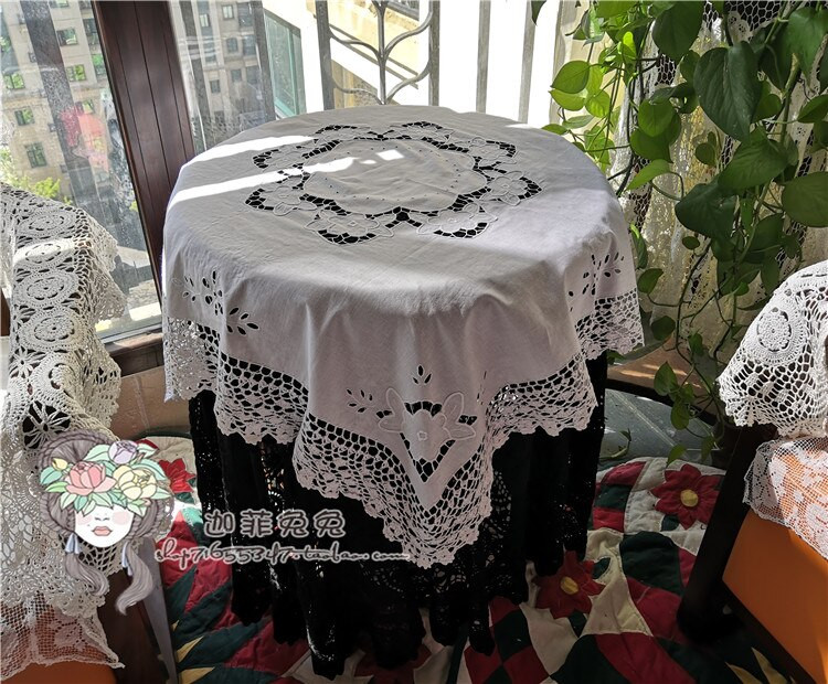 Junwell 100% pamut kézzel készített horgolt csipke terítő Shabby Cozy Vintage szabású terítő asztalterítő