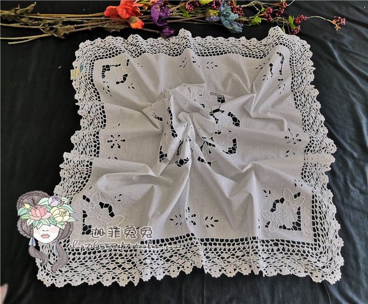 Junwell 100% pamut kézzel készített horgolt csipke terítő Shabby Cozy Vintage szabású terítő asztalterítő