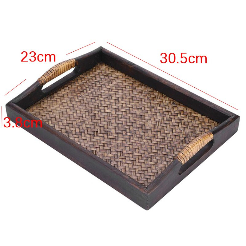 Tavi de servire din lemn multifunctionale cu maner dreptunghiulara lucrate manual din ratan Tavi pentru ceai/ulei pentru desert/cafea/fructe Farfurie 30.