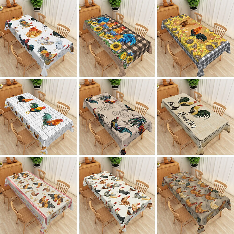 Vintage ilustracija pijetla Uljena slika Stolnjak Pravokutnik Vodootporan Navlaka za kuhinjski stol Stolnjak za piknik Periv