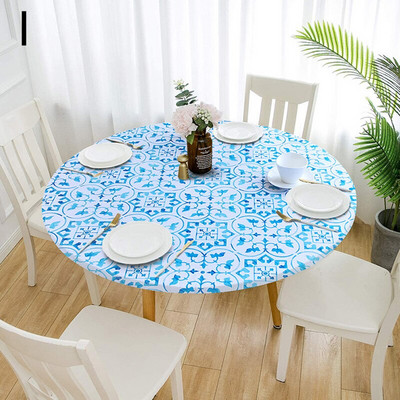 60-140cm 31 de culori cu imprimeu clasic cu margine elastică pentru masă rotundă pentru birou, pânză din poliester, bar, nuntă, banchet, decor pentru petreceri
