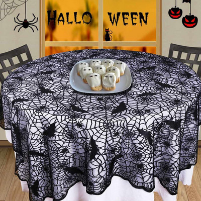 178 cm okrúhly obrus na Halloween, dekorácia z čipky, pavúk, netopier, obrus na Halloween, dekorácia domu, párty potreby, obrus na stôl s lebkou