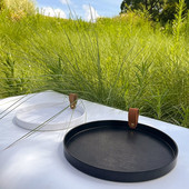 2022 Skandinaviška namų odinė rankena apvali iškylos padėklas vandens puodelių laikymo padėklas svetainės stalinis laikymo padėklas dekoravimo priedai