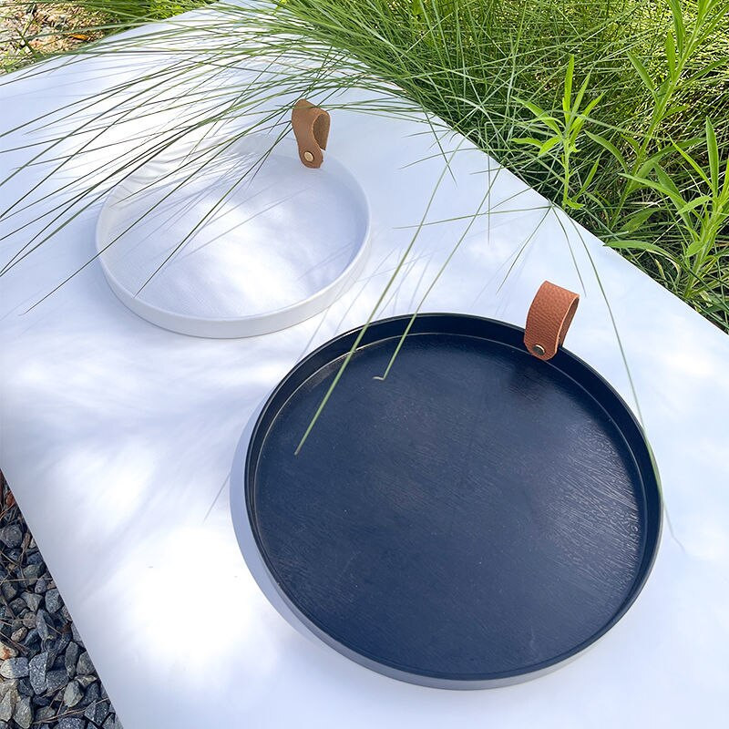 2022 Skandinaviška namų odinė rankena apvali iškylos padėklas vandens puodelių laikymo padėklas svetainės stalinis laikymo padėklas dekoravimo priedai