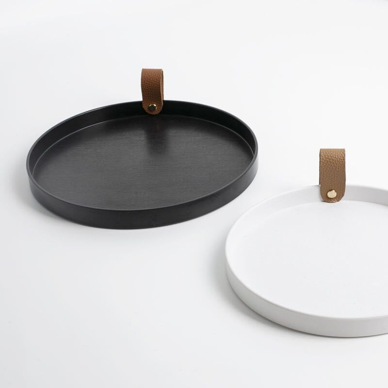 2022 Skandinaviška namų odinė rankena apvali iškylos padėklas vandens puodelių laikymo padėklas svetainės stalinis laikymo padėklas dekoravimo priedai