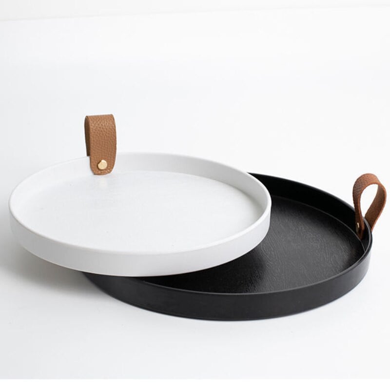 2022 Skandinaviška namų odinė rankena apvali iškylos padėklas vandens puodelių laikymo padėklas svetainės stalinis laikymo padėklas dekoravimo priedai