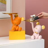 Luxusný úložný táck s medveďom, držiak na kľúče od auta Kawaii, držiak na jedlo, občerstvenie, ovocie, živicový táck, organizér na drobnosti, dekoratívne tácky, ozdoby na stôl