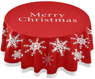 Crvena božićna pahuljica Okrugli stolnjaci Okrugli stolnjak Perivi poliester za zabave na švedskom stolu Piknik večera 60 inča