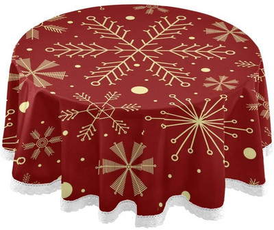 Crvena božićna pahuljica Okrugli stolnjaci Okrugli stolnjak Perivi poliester za zabave na švedskom stolu Piknik večera 60 inča