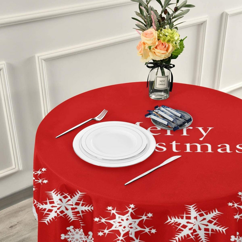 Crvena božićna pahuljica Okrugli stolnjaci Okrugli stolnjak Perivi poliester za zabave na švedskom stolu Piknik večera 60 inča