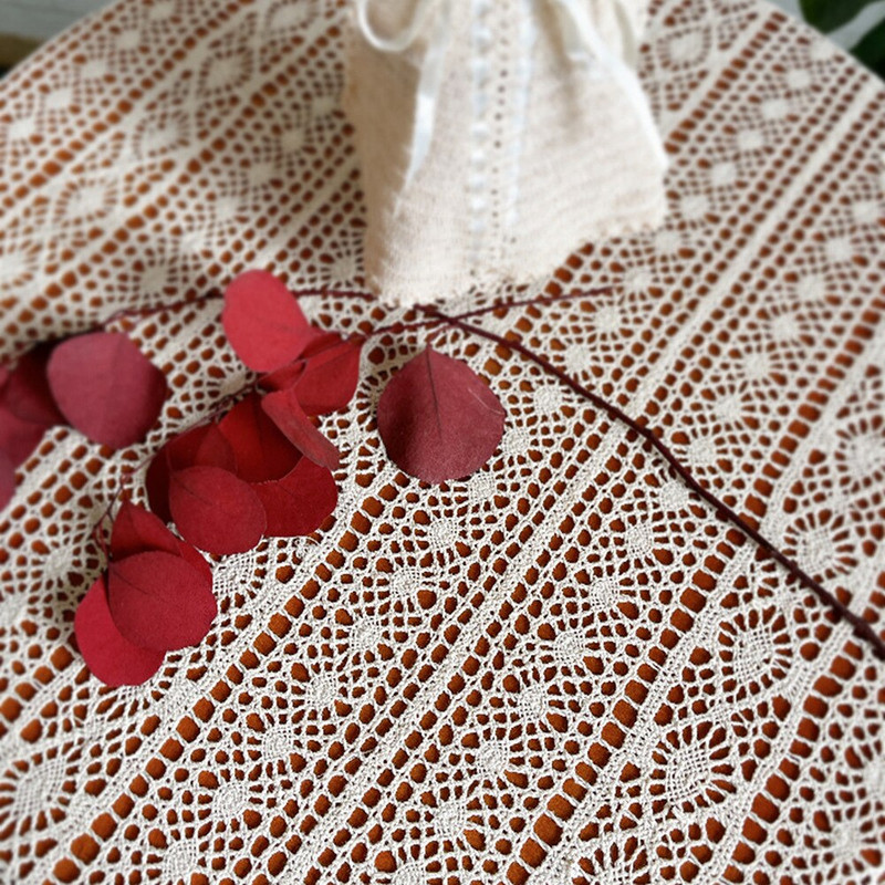 Vintage pleteni šuplji ukrasni stolnjak Ručno izrađena heklana čipka Blagovaonski stolnjak s kićankama Prekrivač za stolić za kavu Uređenje doma