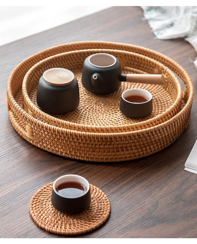 Rattan buitinis stalinis arbatos padėklas vaisių duonos krepšelis nešiojamas vaisių dubuo viešbučio padėklas rankšluosčių krepšelis specialios