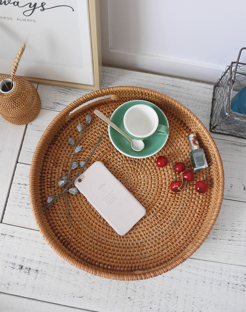 Rattan buitinis stalinis arbatos padėklas vaisių duonos krepšelis nešiojamas vaisių dubuo viešbučio padėklas rankšluosčių krepšelis specialios