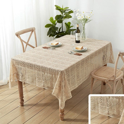 Nėrta tuščiavidurė staltiesė namų dekoratyvinis stačiakampis audinys nėriniai smėlio spalvos miegamojo kavos staliukas, skirtas svetainei uždengti audinį