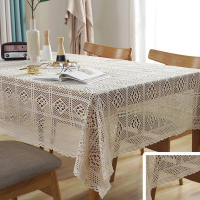 Nėrta tuščiavidurė staltiesė namų dekoratyvinis stačiakampis audinys nėriniai smėlio spalvos miegamojo kavos staliukas, skirtas svetainei uždengti audinį