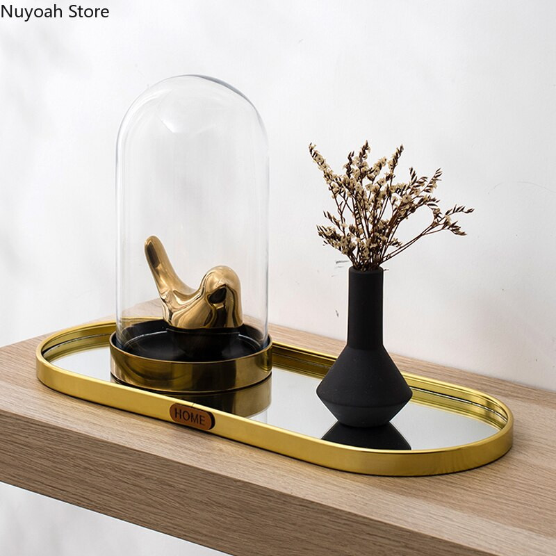 Stil nordic, lumina de lux, oglindă de aur, tavă de suprafață, tavă de bijuterii pentru casă, tavă de depozitare, tavă de depozitare, ornamente pentru decorarea camerei de zi