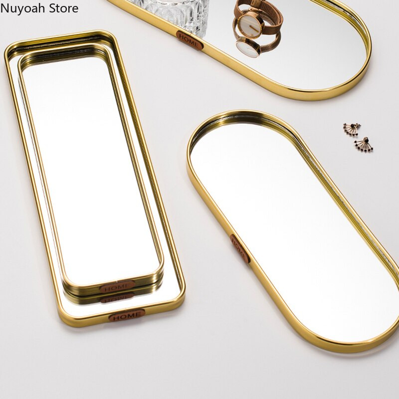 Stil nordic, lumina de lux, oglindă de aur, tavă de suprafață, tavă de bijuterii pentru casă, tavă de depozitare, tavă de depozitare, ornamente pentru decorarea camerei de zi