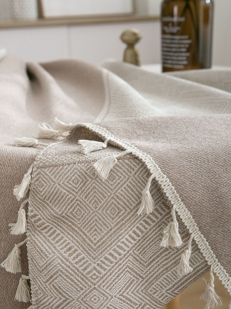 Πράσινο Ζακάρ Γεωμετρικό Τραπεζομάντηλο με Φούντα Στρογγυλό Τραπέζι Τσάι Τραπέζι Πανί Διακόσμηση Τραπεζαρίας Κάλυμμα τραπεζιού γάμου