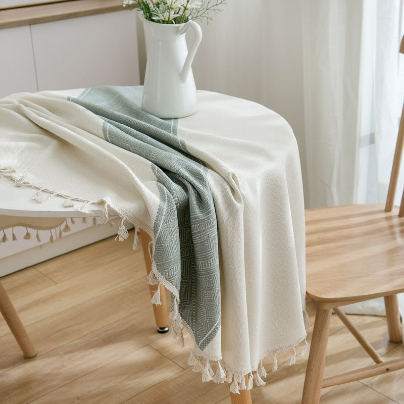 Πράσινο Ζακάρ Γεωμετρικό Τραπεζομάντηλο με Φούντα Στρογγυλό Τραπέζι Τσάι Τραπέζι Πανί Διακόσμηση Τραπεζαρίας Κάλυμμα τραπεζιού γάμου