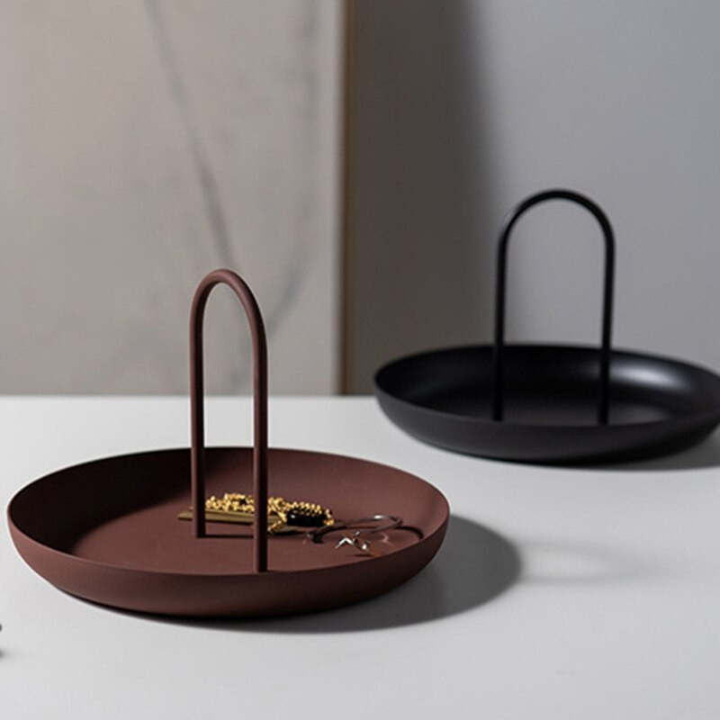 Nordijski pladanj Okrugli metalni prijenosni pladanj s ručkom za sitne stvari i male predmete Stolni kućni dekor za ogrlicu za pohranu nakita
