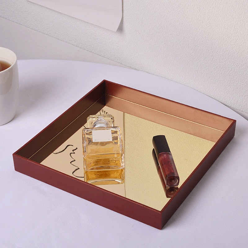 Tavă cu oglindă pătrată creativă Intrare în camera de zi Obiect mic Desktop Cosmetic Aromaterapie Tavă de depozitare Decor acasă
