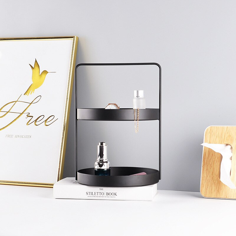 Dviejų pakopų odinis padėklas stačiakampis metalinis laikymo padėklas Įvairios prekės Kosmetika Papuošalai Desertai Arbatos padėklai Žaislų audinių laikymo padėklas