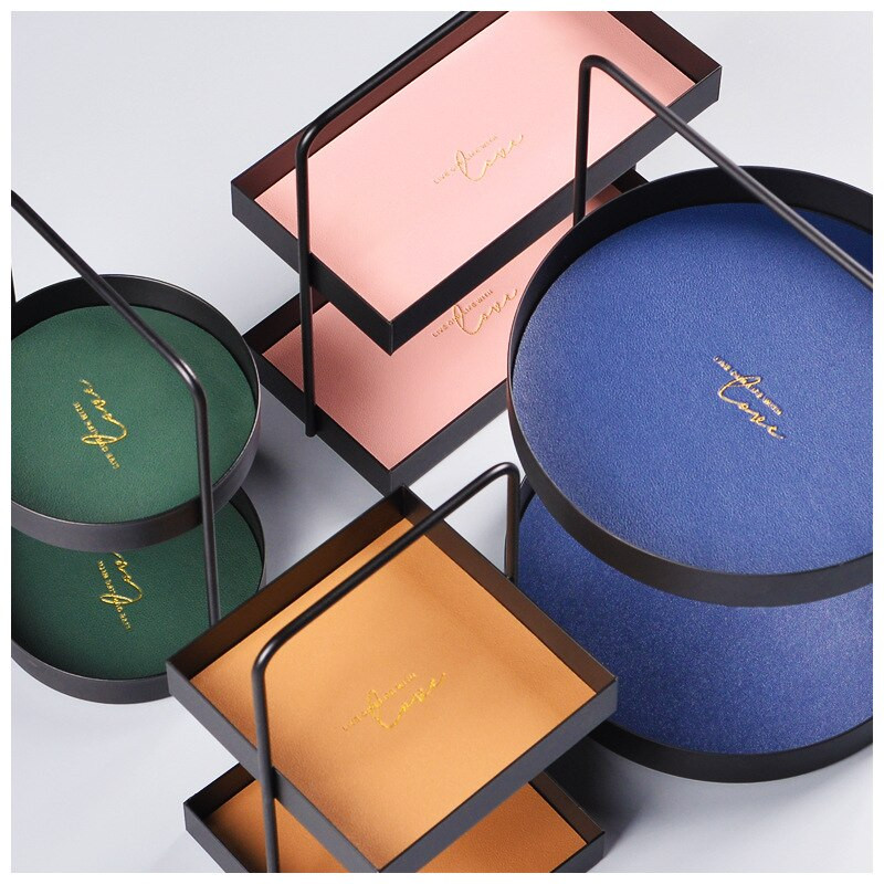 Dviejų pakopų odinis padėklas stačiakampis metalinis laikymo padėklas Įvairios prekės Kosmetika Papuošalai Desertai Arbatos padėklai Žaislų audinių laikymo padėklas