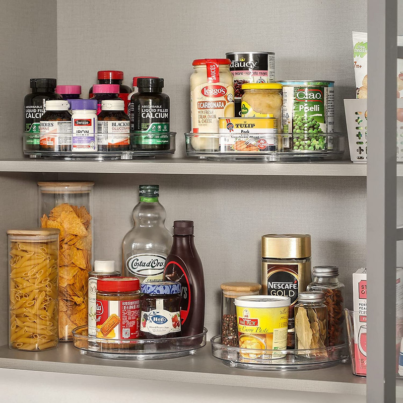 360 forgatható szekrény szervező tárolótálca fűszeres ital kozmetikai tároló állvány PET átlátszó lemezjátszó konyhai fürdőszobába