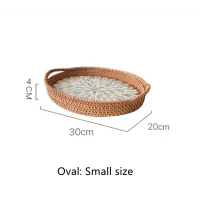 Mânere de tăvită din ratan, lucrate manual, coajă colorată, dreptunghi, rotund, nordic, bijuterii, tăvi pentru coș de depozitare pentru masă, vase cu fructe, decor acasă