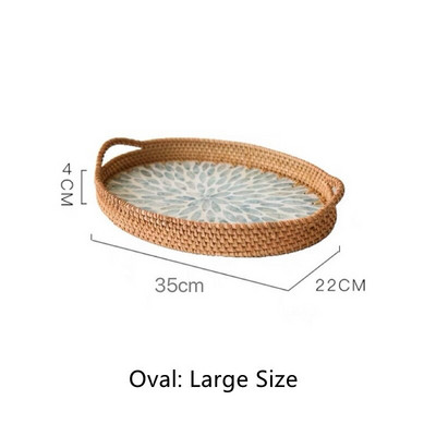 Mânere de tăvită din ratan, lucrate manual, coajă colorată, dreptunghi, rotund, nordic, bijuterii, tăvi pentru coș de depozitare pentru masă, vase cu fructe, decor acasă