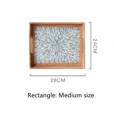 Mânere de tăvită din ratan, lucrate manual, coajă colorată, dreptunghi, rotund, nordic, bijuterii, tăvi pentru coș de depozitare pentru masă, vase cu fructe, decor acasă