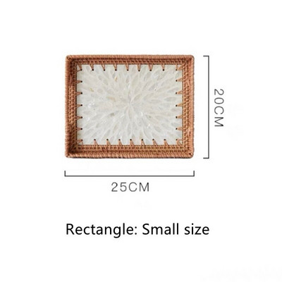 Mânere de tăvită din ratan, lucrate manual, coajă colorată, dreptunghi, rotund, nordic, bijuterii, tăvi pentru coș de depozitare pentru masă, vase cu fructe, decor acasă